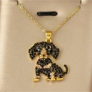 Black Iced Gold Dachshund Dog Bling Necklace
